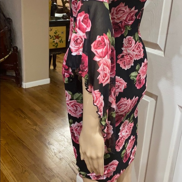 ❤️Colorful Floral Mesh Bell Sleeves Dress - Picture 4 of 8